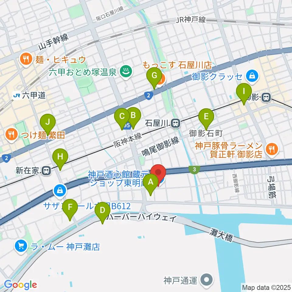 酒心館ホール周辺のコンビニエンスストア一覧地図
