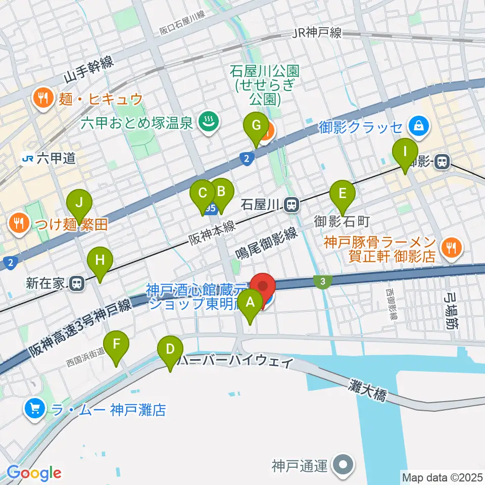 酒心館ホール周辺のコンビニエンスストア一覧地図