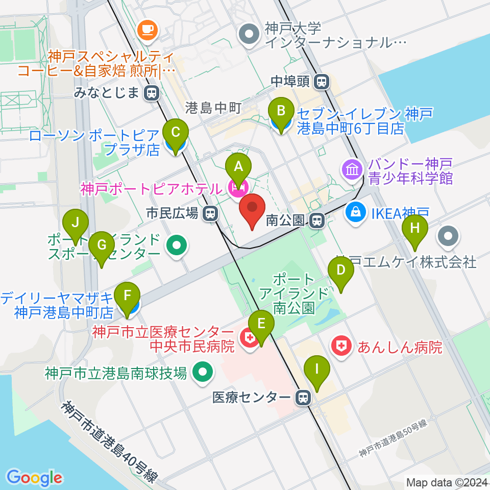 神戸ポートピアホール周辺のコンビニエンスストア一覧地図