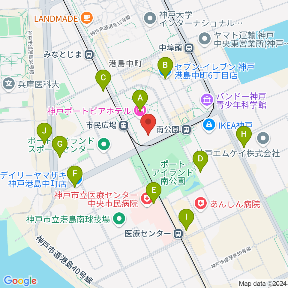 神戸ポートピアホール周辺のコンビニエンスストア一覧地図