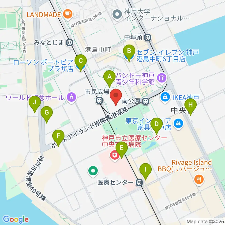 神戸ポートピアホール周辺のコンビニエンスストア一覧地図