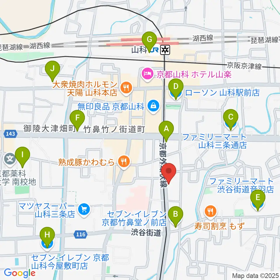JEUGIA 山科センター周辺のコンビニエンスストア一覧地図