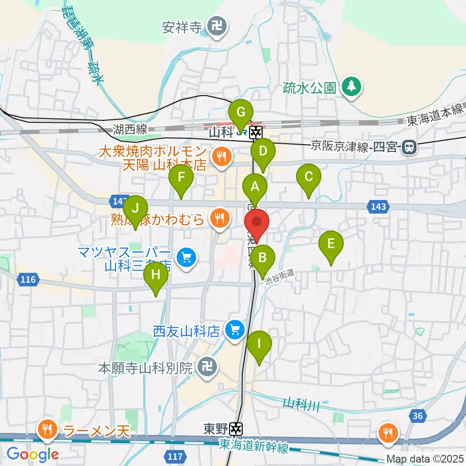 JEUGIA 山科センター周辺のコンビニエンスストア一覧地図