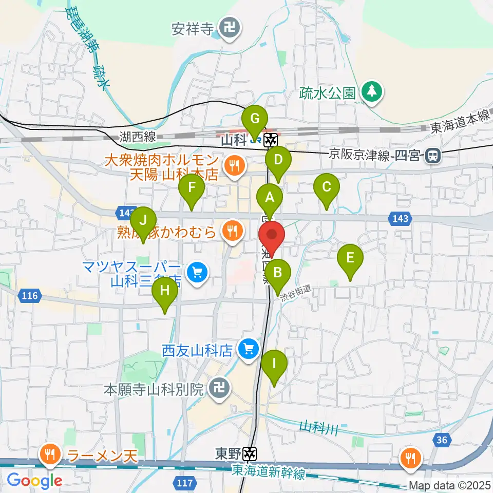 JEUGIA 山科センター周辺のコンビニエンスストア一覧地図