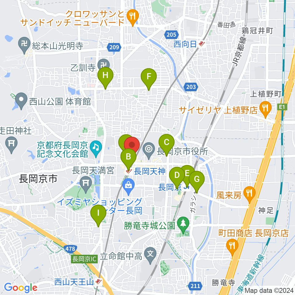 JEUGIA長岡京センター周辺のコンビニエンスストア一覧地図