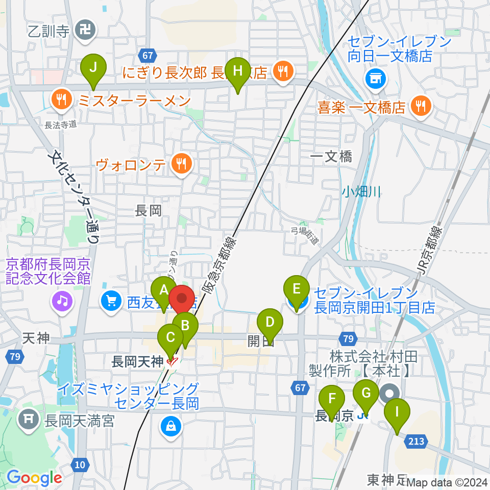 JEUGIA長岡京センター周辺のコンビニエンスストア一覧地図