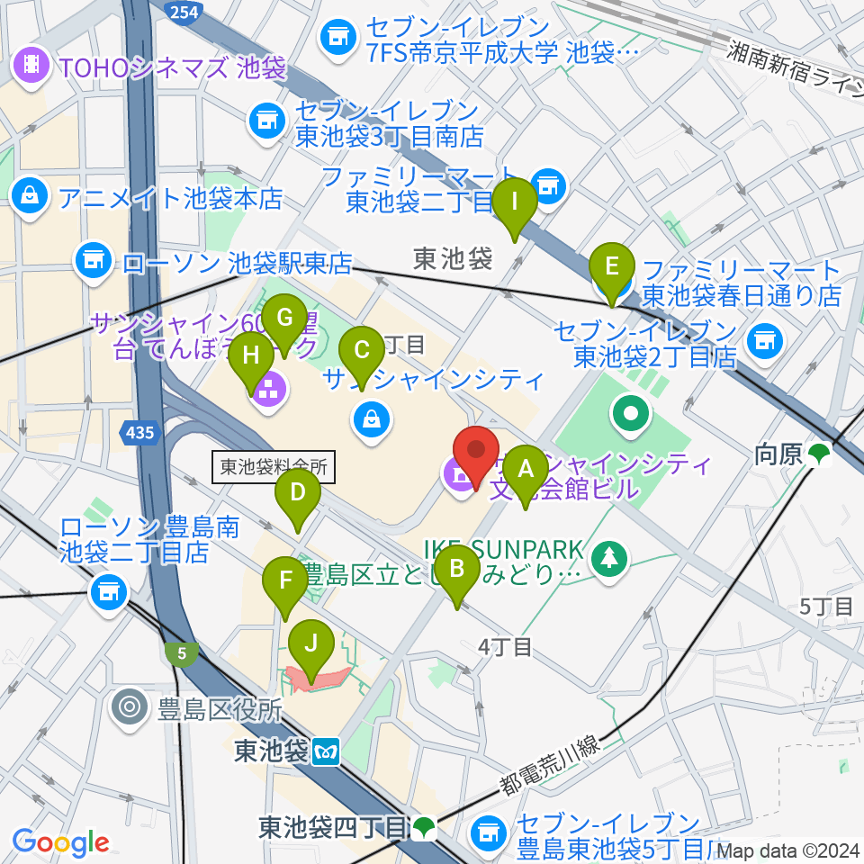 サンシャイン劇場周辺のコンビニエンスストア一覧地図