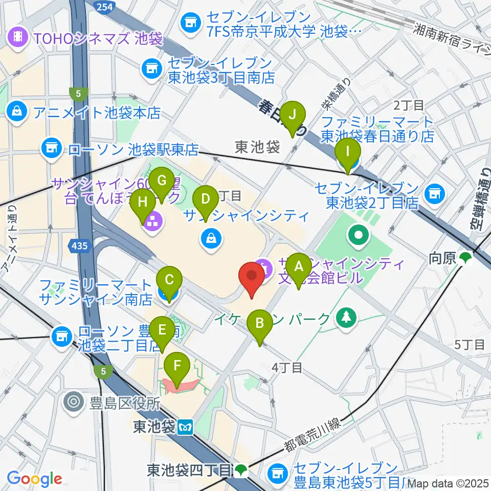 サンシャイン劇場周辺のコンビニエンスストア一覧地図