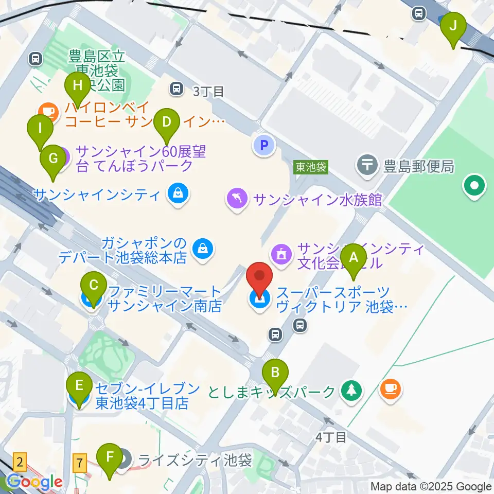 サンシャイン劇場周辺のコンビニエンスストア一覧地図