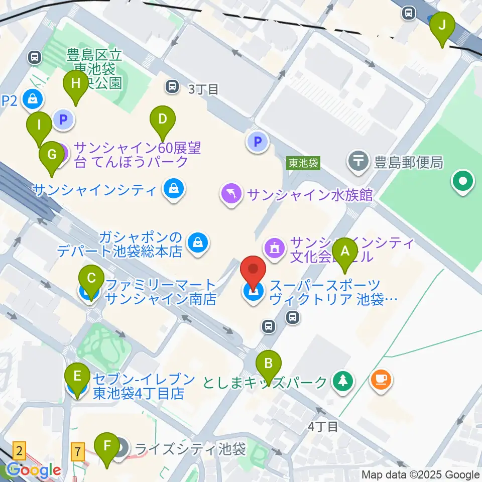 サンシャイン劇場周辺のコンビニエンスストア一覧地図