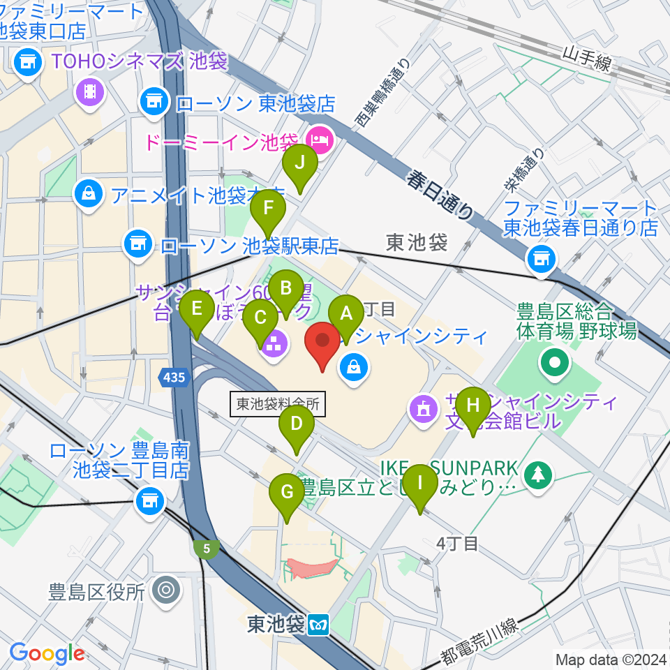 サンシャインシティ噴水広場周辺のコンビニエンスストア一覧地図