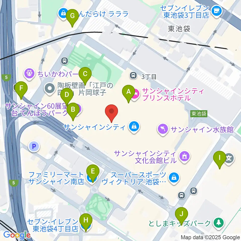 サンシャインシティ噴水広場周辺のコンビニエンスストア一覧地図