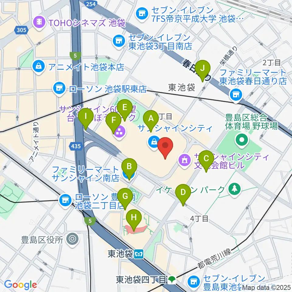 サンシャインシティ 展示ホール周辺のコンビニエンスストア一覧地図