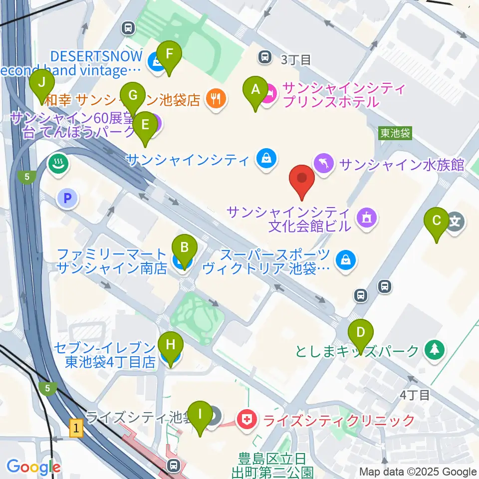 サンシャインシティ 展示ホール周辺のコンビニエンスストア一覧地図
