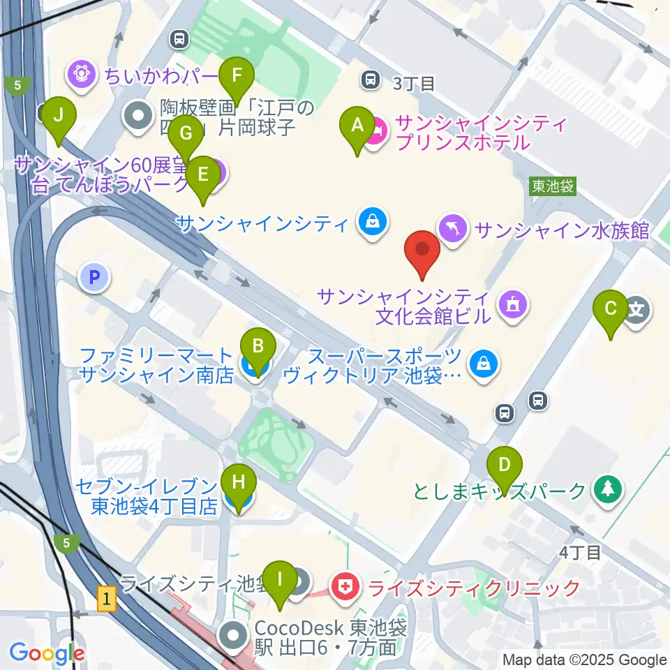 サンシャインシティ 展示ホール周辺のコンビニエンスストア一覧地図