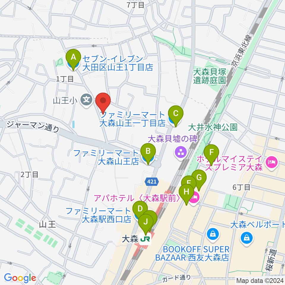 山王フォレスト大森シアター周辺のコンビニエンスストア一覧地図