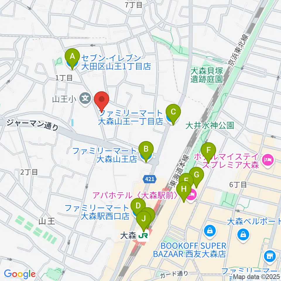 山王フォレスト大森シアター周辺のコンビニエンスストア一覧地図