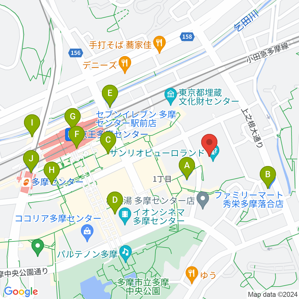 サンリオピューロランド周辺のコンビニエンスストア一覧地図