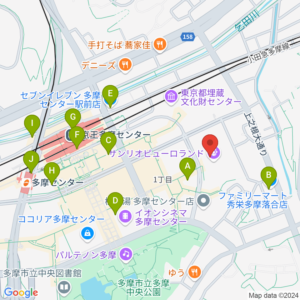 サンリオピューロランド周辺のコンビニエンスストア一覧地図