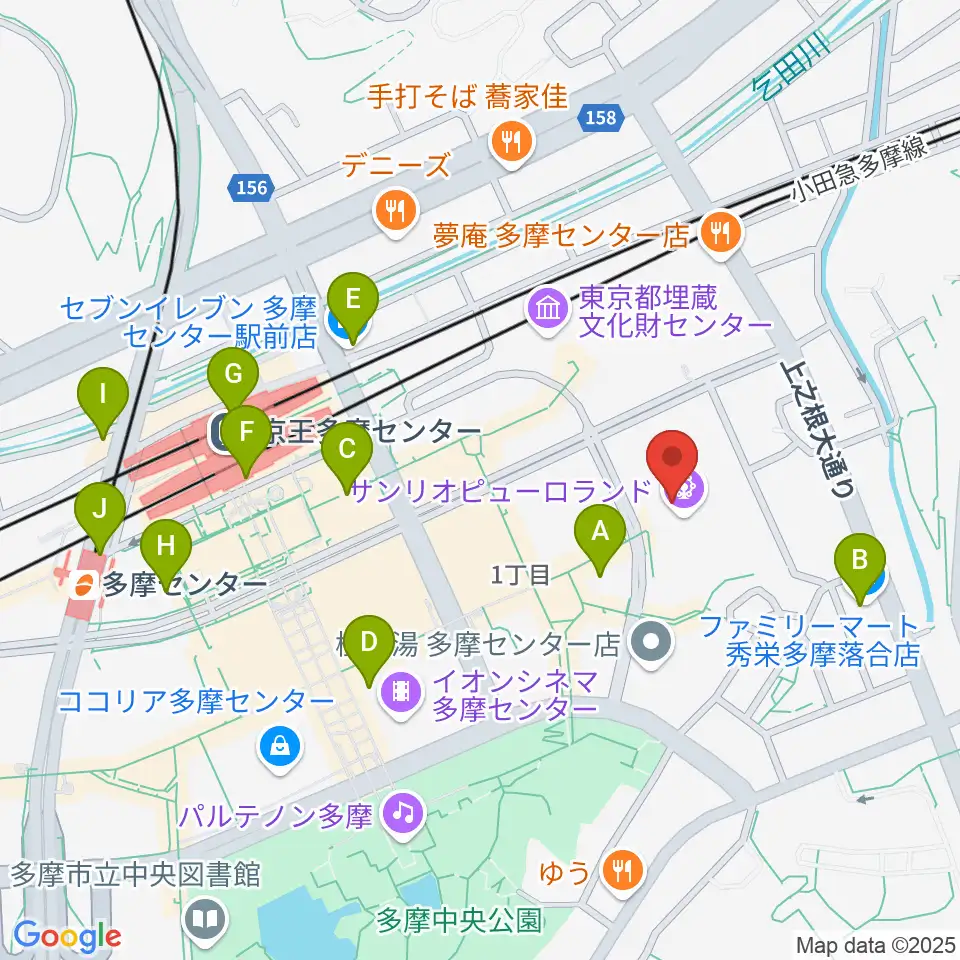 サンリオピューロランド周辺のコンビニエンスストア一覧地図