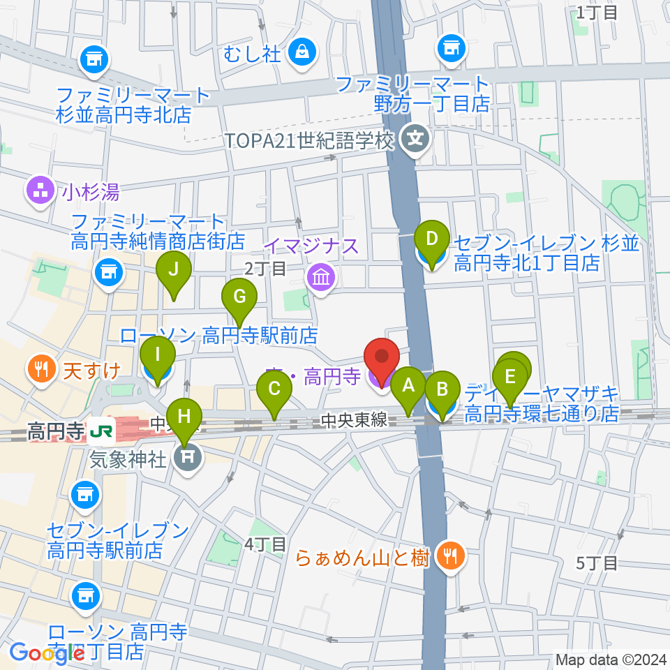 座・高円寺周辺のコンビニエンスストア一覧地図