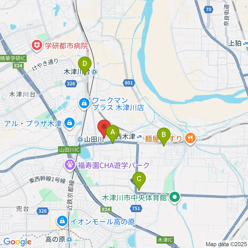 JEUGIA 木津センター周辺のコンビニエンスストア一覧地図