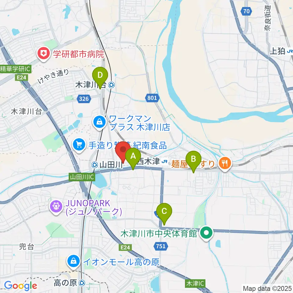 JEUGIA 木津センター周辺のコンビニエンスストア一覧地図