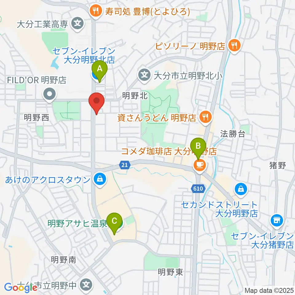 ミュージックストアナガト明野センター周辺のコンビニエンスストア一覧地図