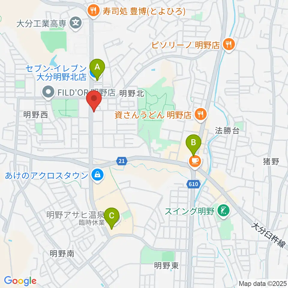 ミュージックストアナガト明野センター周辺のコンビニエンスストア一覧地図