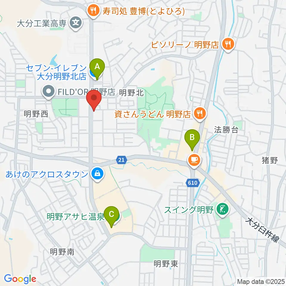 ミュージックストアナガト明野センター周辺のコンビニエンスストア一覧地図