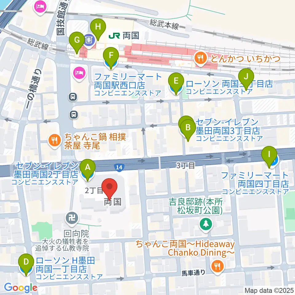 両国シアタ－カイ周辺のコンビニエンスストア一覧地図
