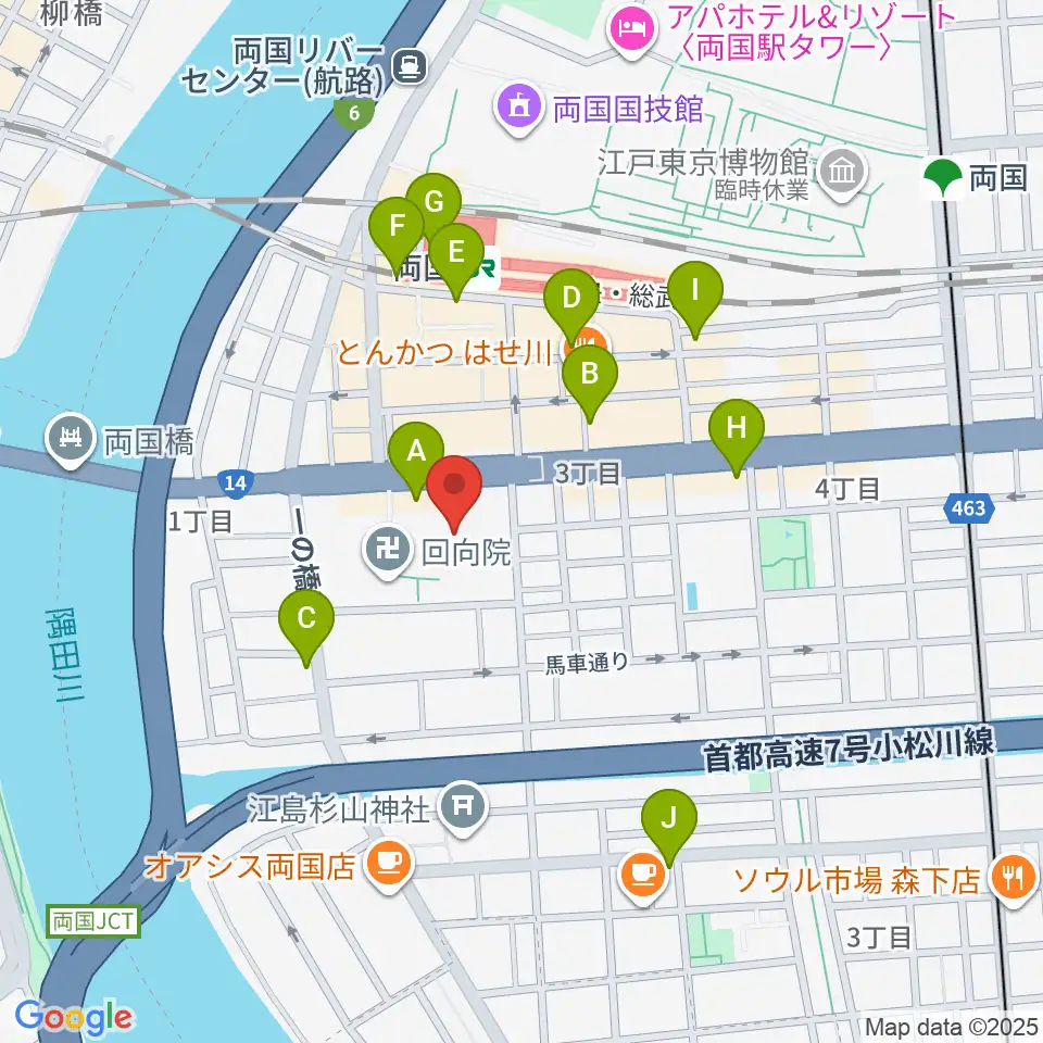 両国シアタ－カイ周辺のコンビニエンスストア一覧地図