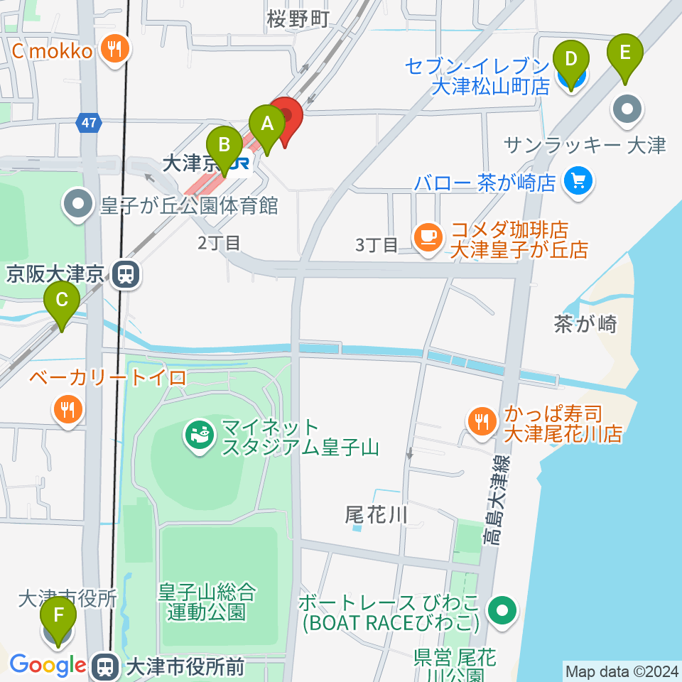 JEUGIAミュージックセンター大津京周辺のコンビニエンスストア一覧地図