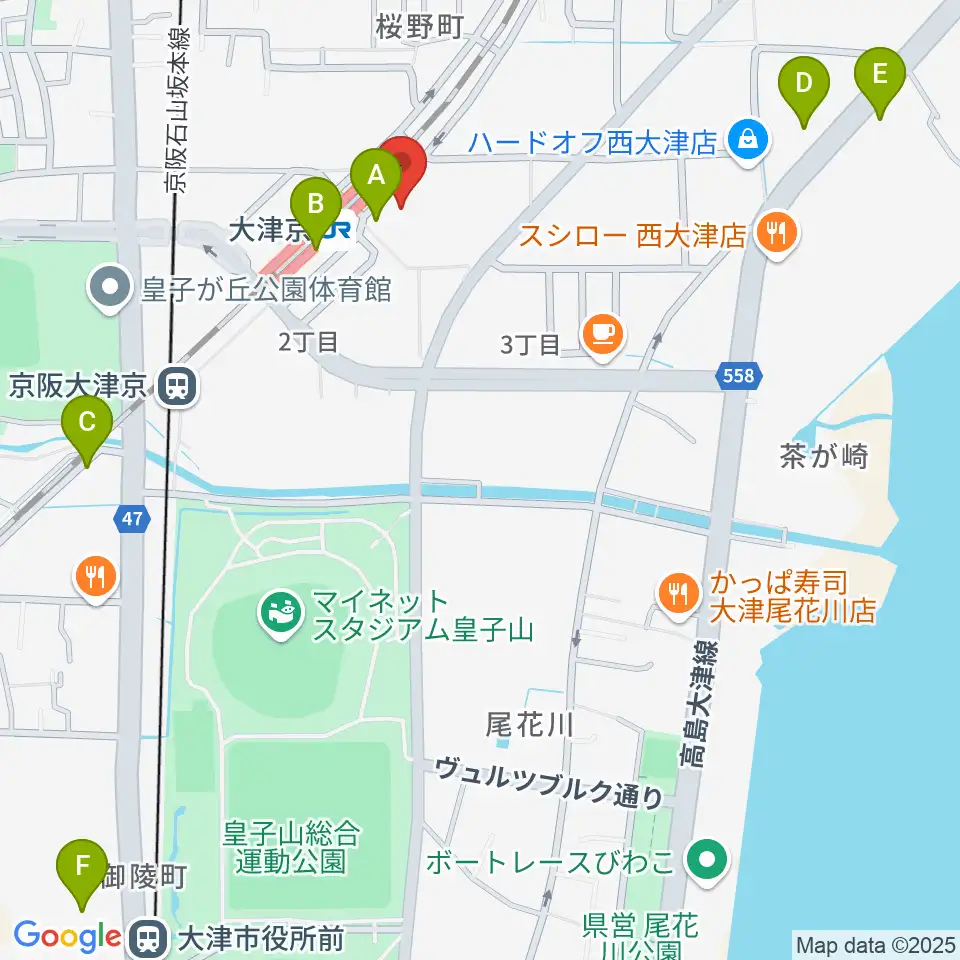 JEUGIAミュージックセンター大津京周辺のコンビニエンスストア一覧地図
