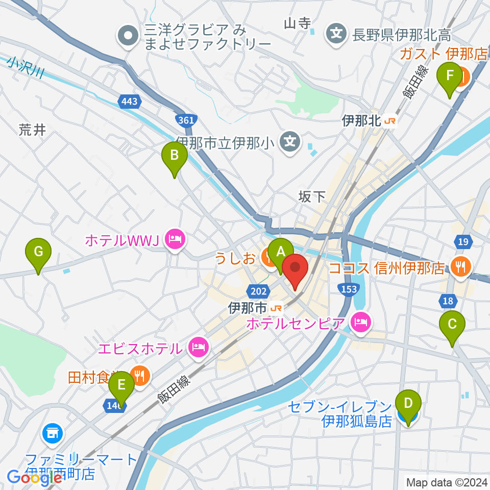 伊那グラムハウス周辺のコンビニエンスストア一覧地図