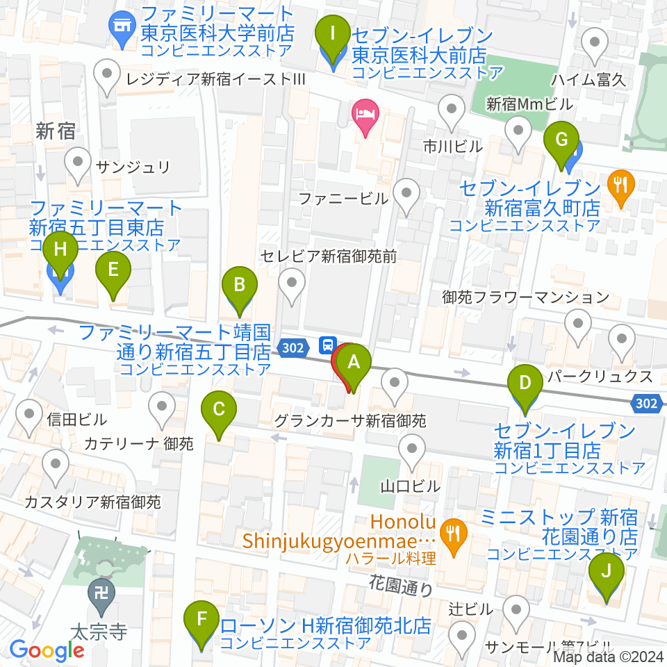 新宿シアターブラッツ周辺のコンビニエンスストア一覧地図