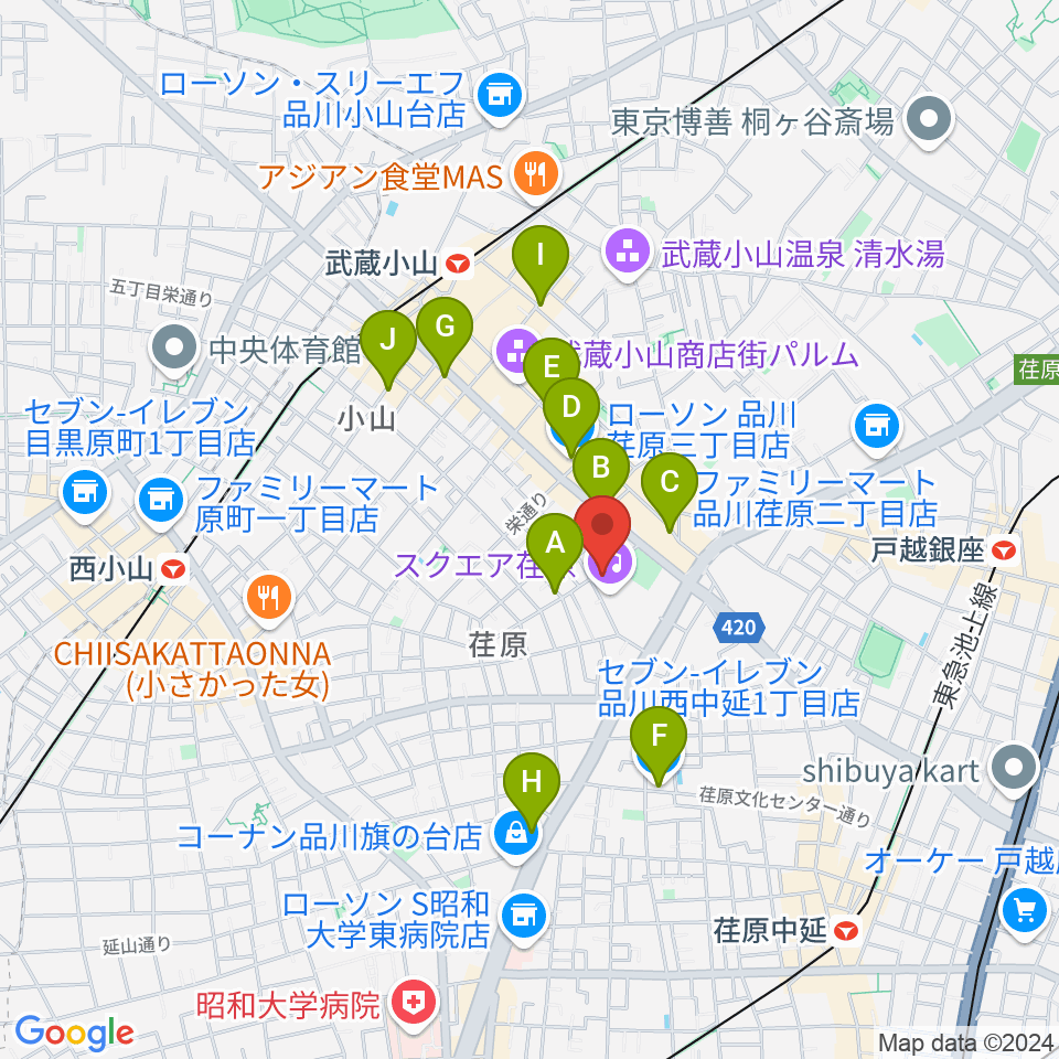 スクエア荏原 ひらつかホール周辺のコンビニエンスストア一覧地図