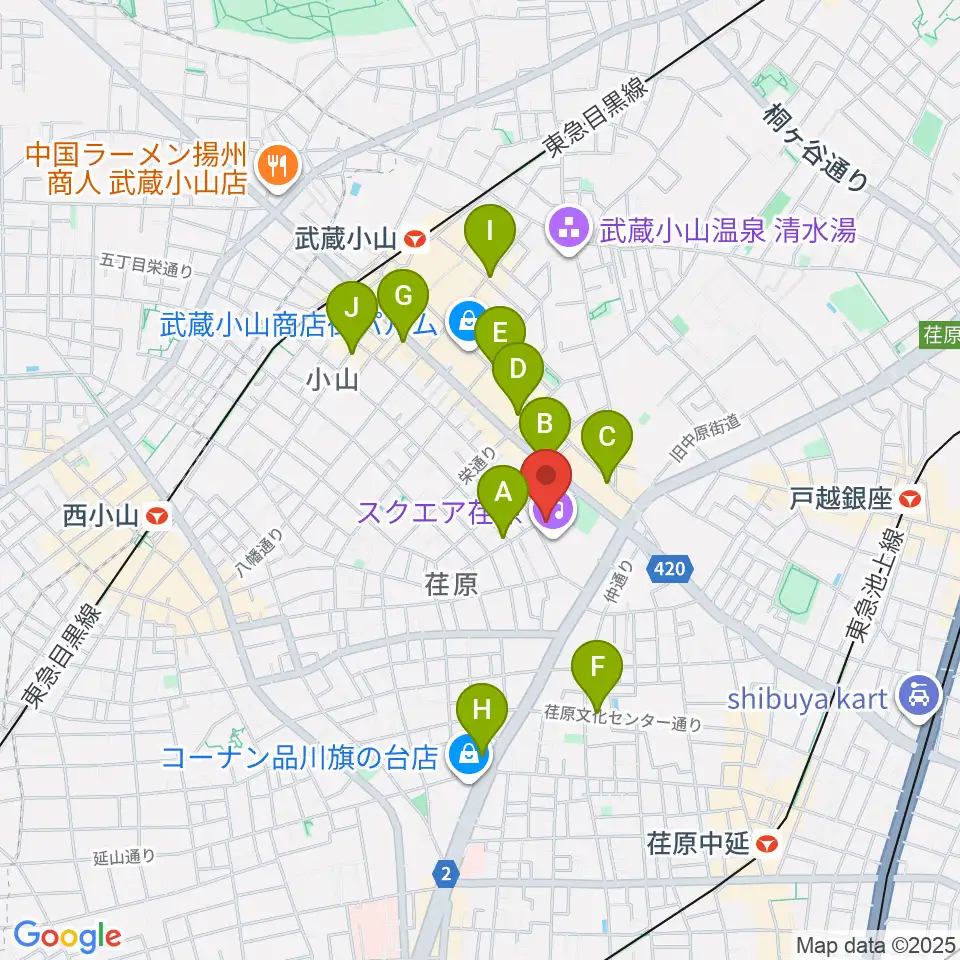 スクエア荏原 ひらつかホール周辺のコンビニエンスストア一覧地図