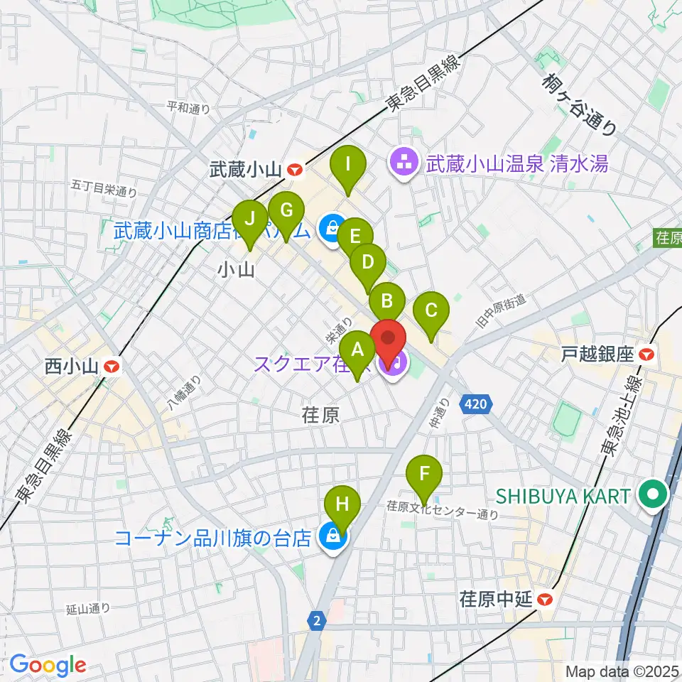 スクエア荏原 ひらつかホール周辺のコンビニエンスストア一覧地図