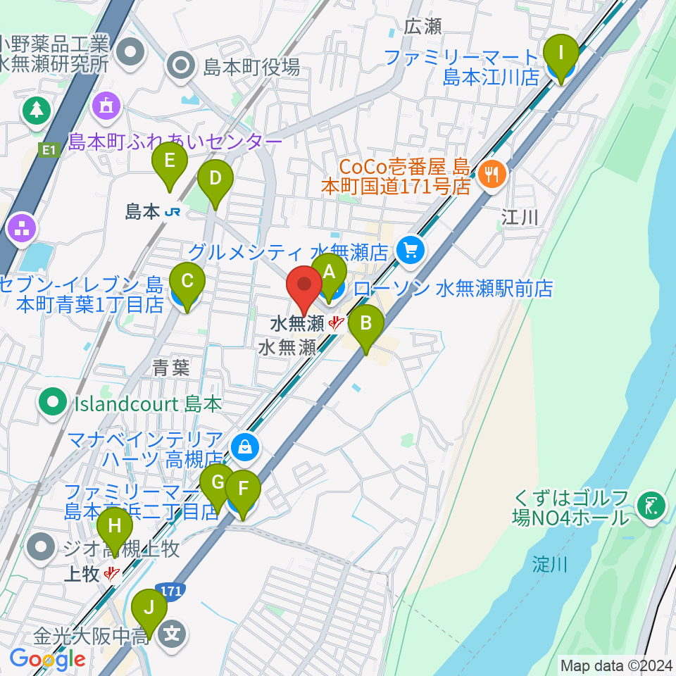 JEUGIA 島本センター周辺のコンビニエンスストア一覧地図