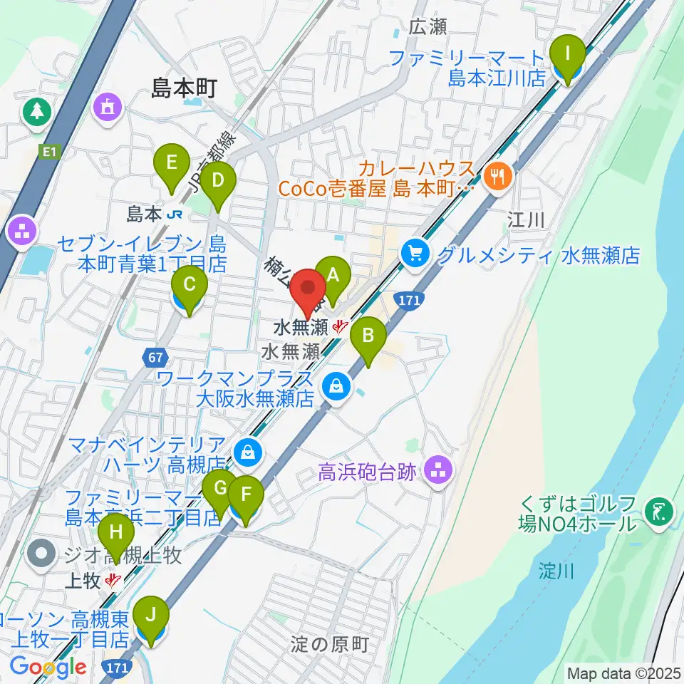 JEUGIA 島本センター周辺のコンビニエンスストア一覧地図