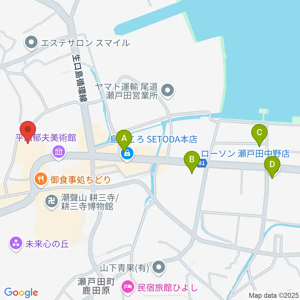 尾道市瀬戸田市民会館周辺のコンビニエンスストア一覧地図