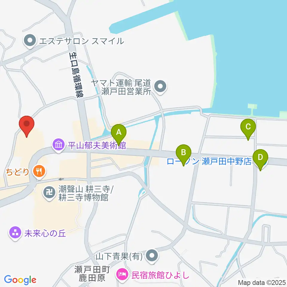 尾道市瀬戸田市民会館周辺のコンビニエンスストア一覧地図