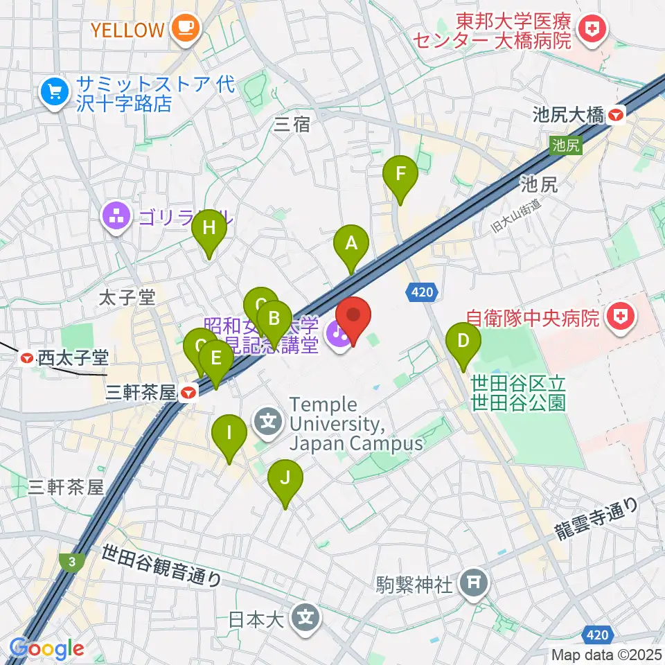昭和女子大学人見記念講堂周辺のコンビニエンスストア一覧地図