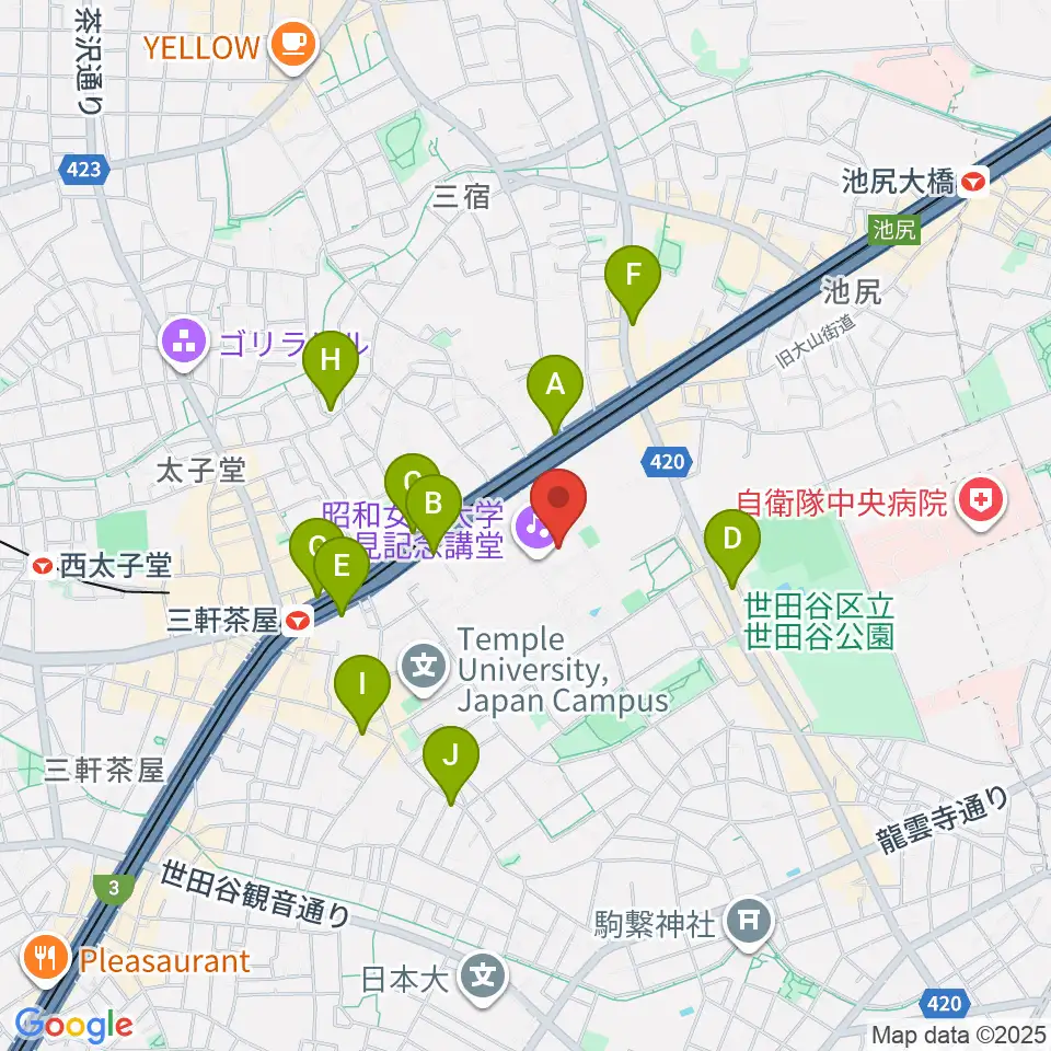 昭和女子大学人見記念講堂周辺のコンビニエンスストア一覧地図