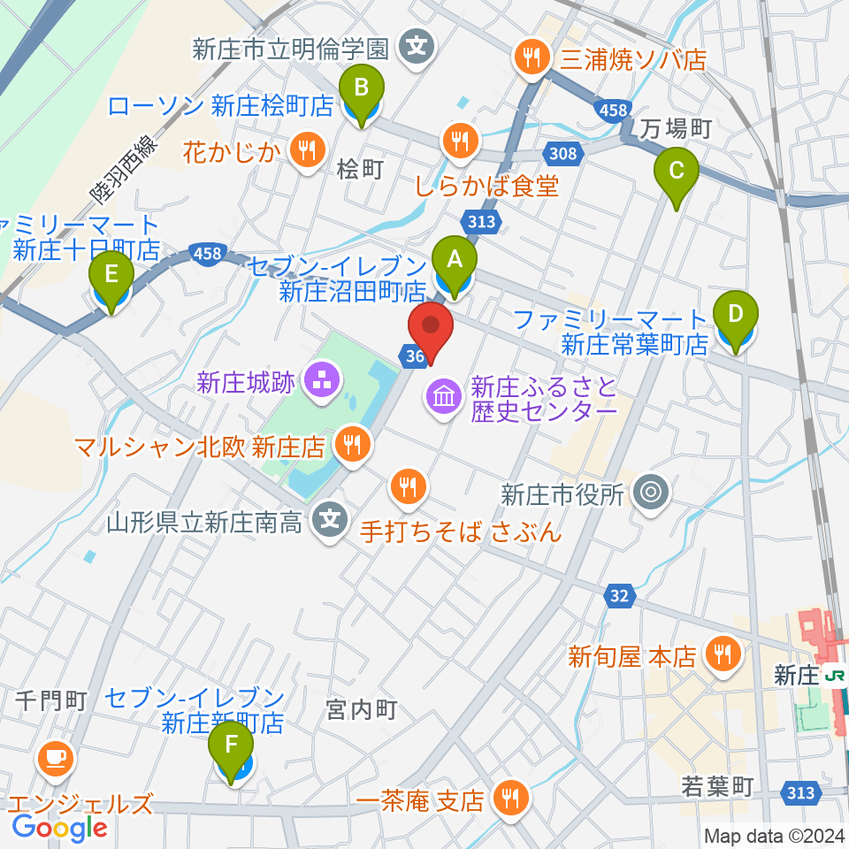 新庄市民文化会館周辺のコンビニエンスストア一覧地図