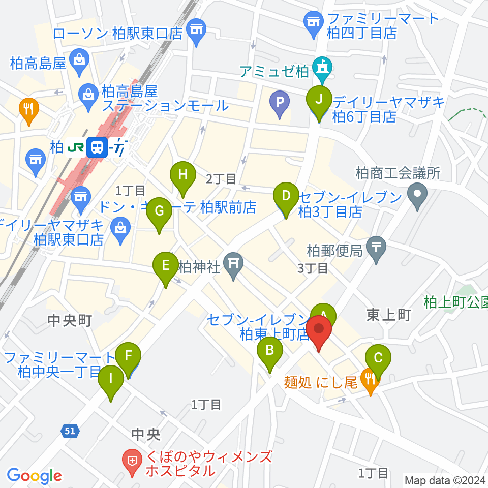 DOMe柏周辺のコンビニエンスストア一覧地図