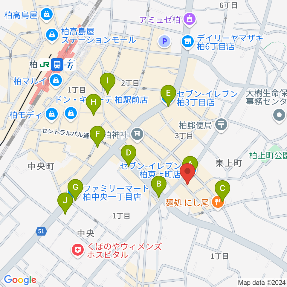 DOMe柏周辺のコンビニエンスストア一覧地図