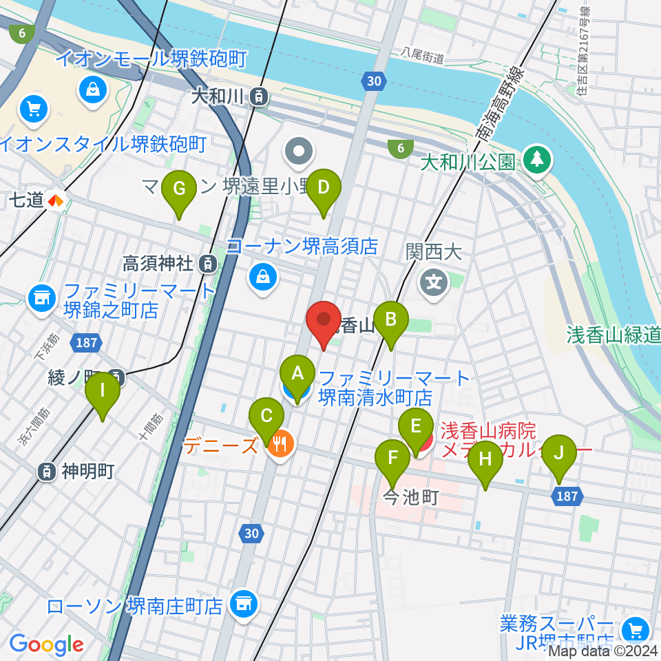 JwaGuitar音楽教室周辺のコンビニエンスストア一覧地図