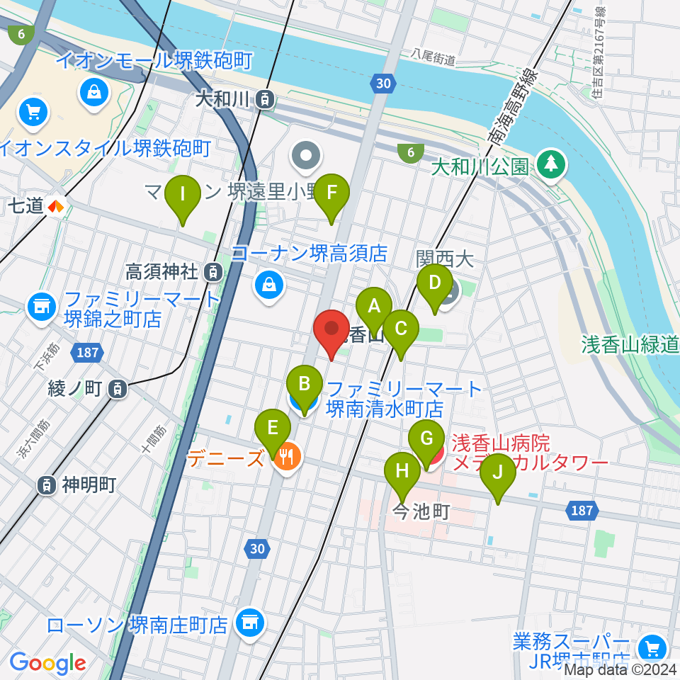 JwaGuitar音楽教室周辺のコンビニエンスストア一覧地図